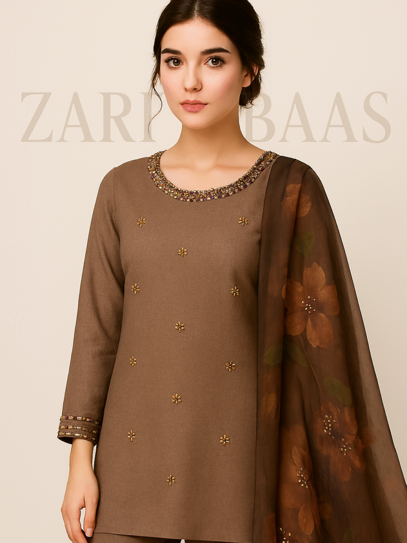 3 PC - PREMIUM OIL PAINT DUPATTA - HANDMADE SHIRT